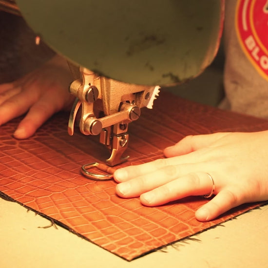 handmade leather products being crafted