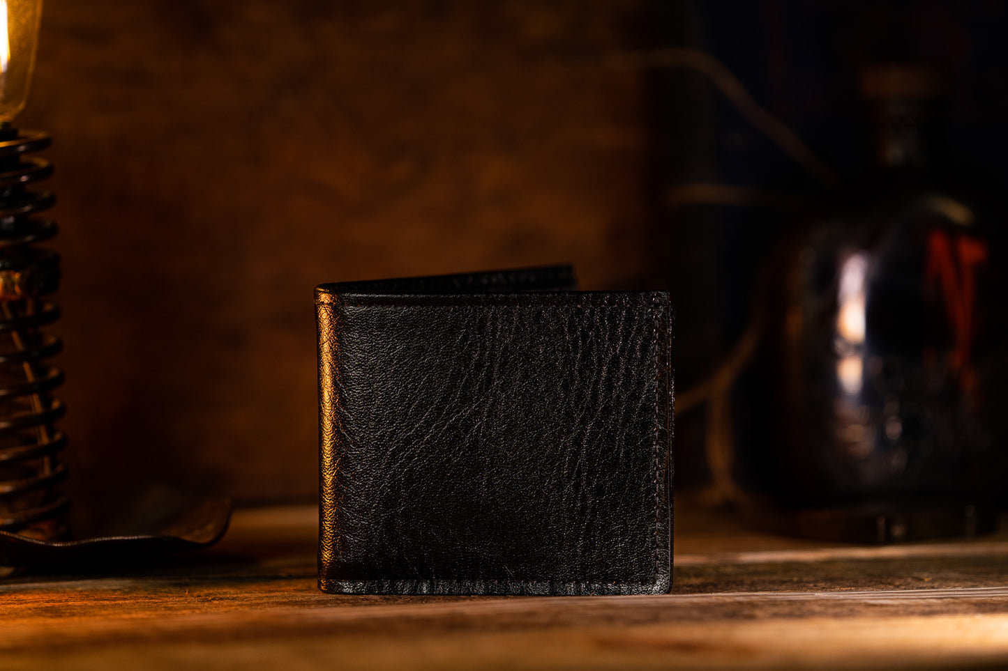 handcrafted black glazed bison wallet