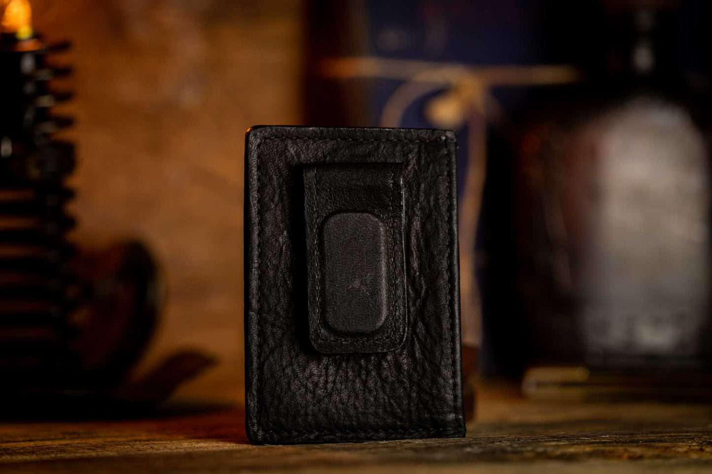 black leather money clip