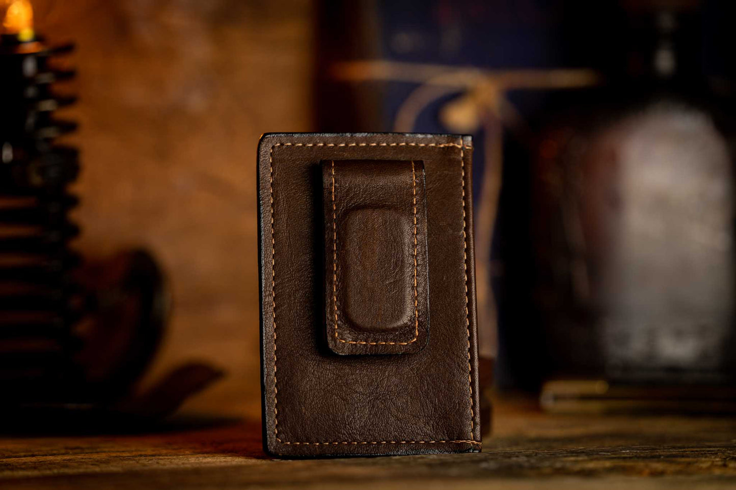 brown leather money clip