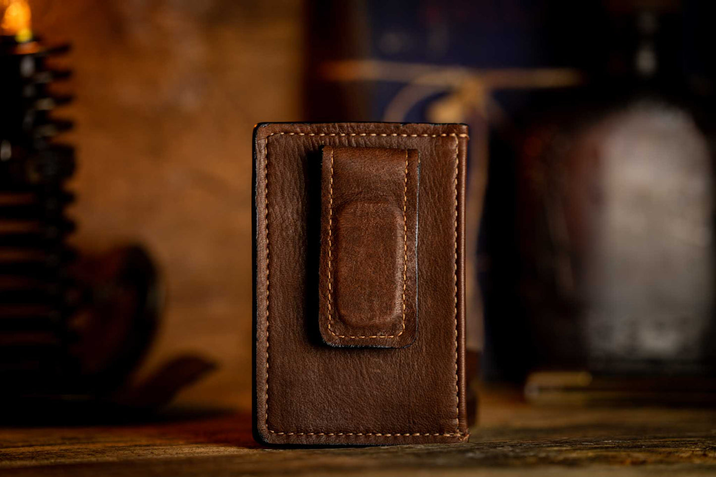 brown leather money clip