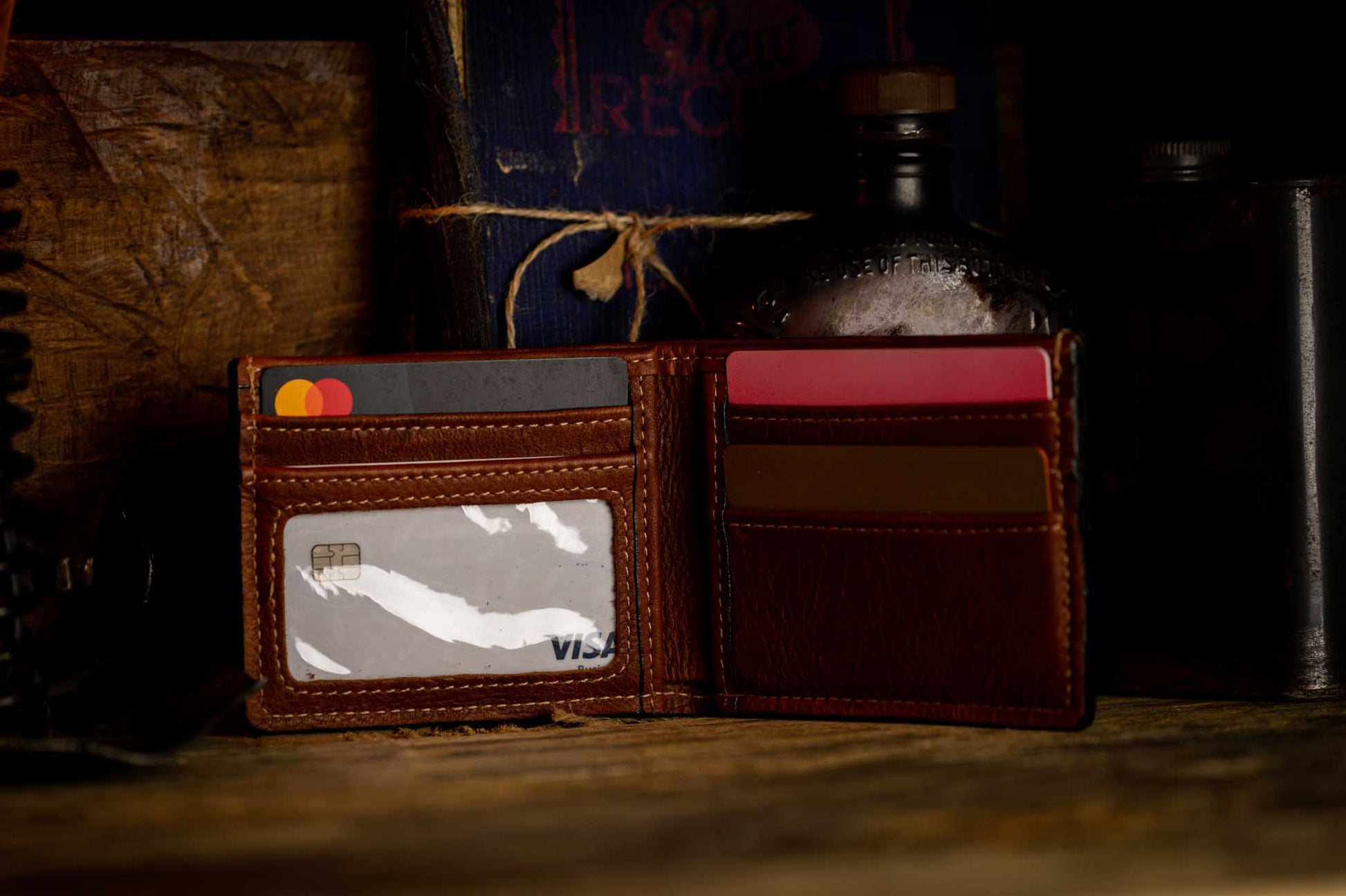 Brown leather bifold wallet 