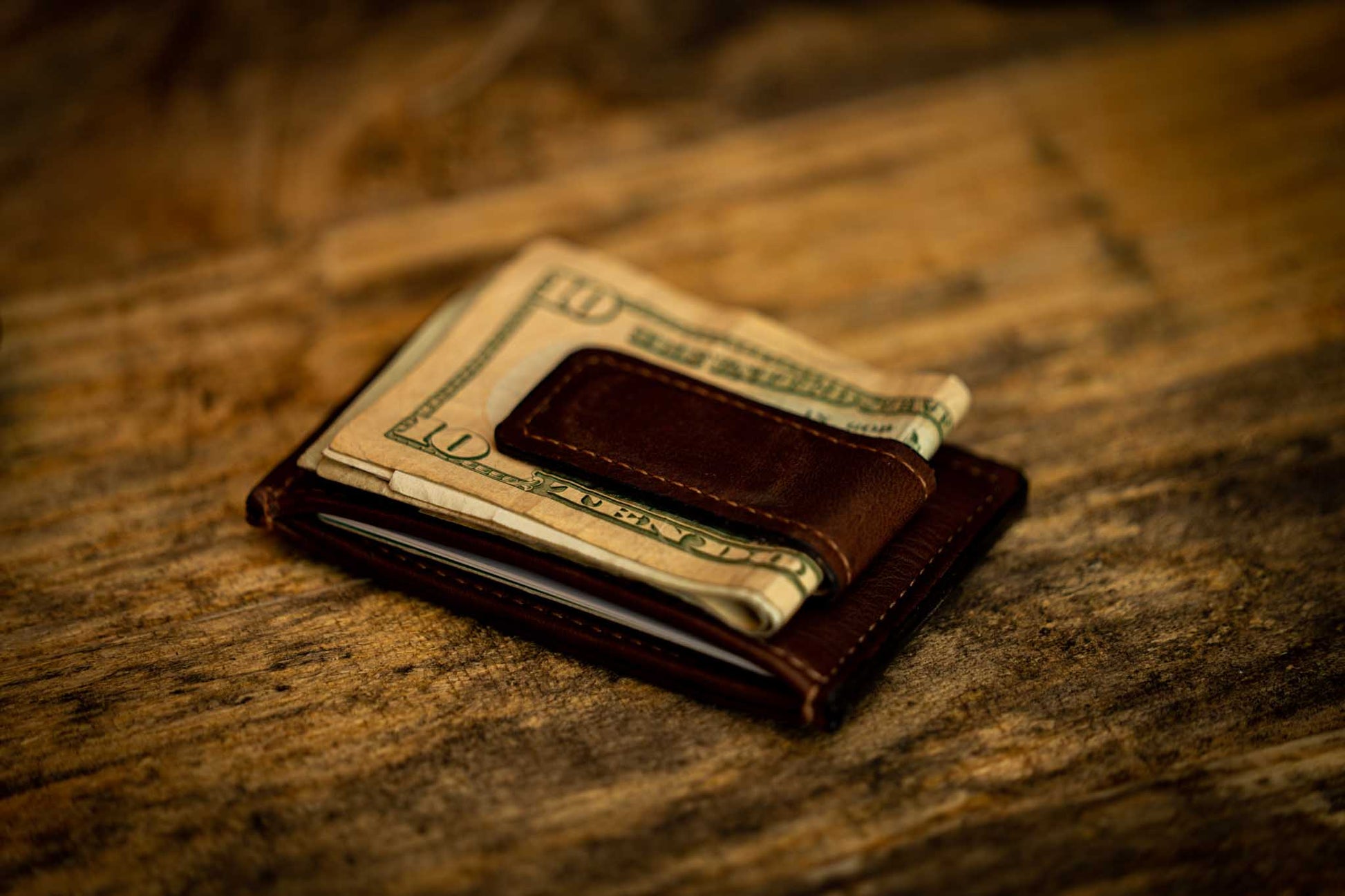 brown leather money clip