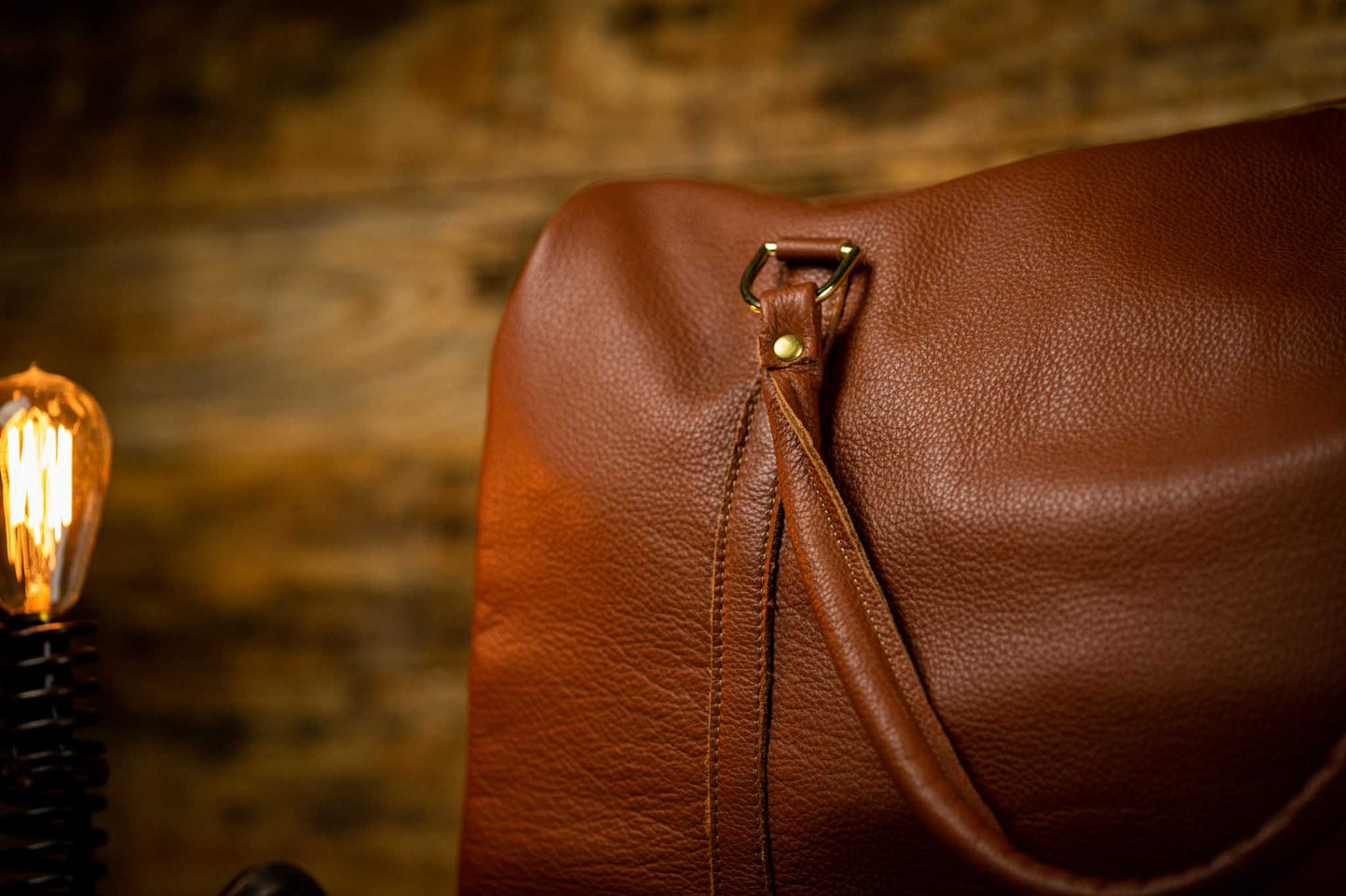 light brown leather luggage bag