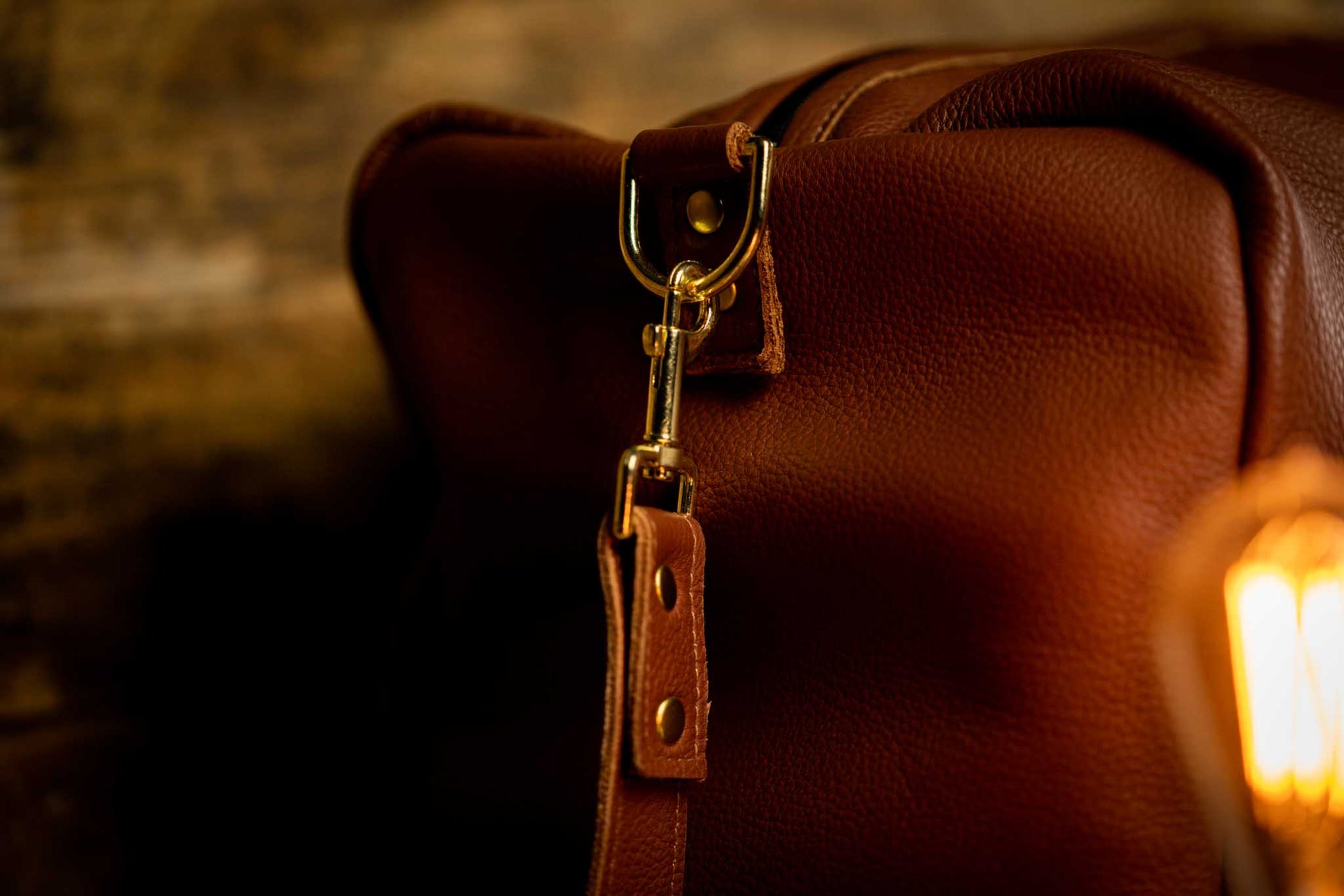 light brown leather luggage bag